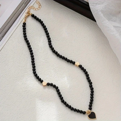 Böhmische Herz-Halskette Damen Modeschmuck mit Perlen handgefertigt - Bild 1 von 4