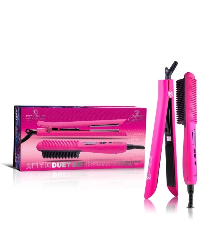 Duet Set - Platinum Heating Brush + Platinum Flat Iron - Hot Pink - Image 1 of 4
