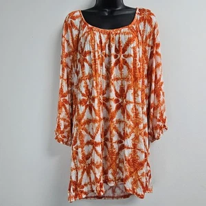 Michael Kors Shirt Women 3X Plus Size Orange Geometric Blouse Business Casual - Picture 1 of 10