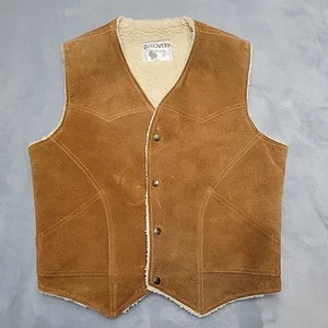 Vintage Discovery Vest Mens L Brown Suede Sherpa Shearling Western Ranchwear 70s - Picture 1 of 11