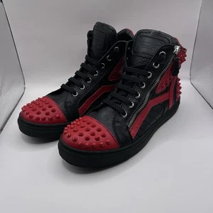 Philipp Plein Womens Black Red High Top Studded Leather Sneakers Size EU 38 - Picture 1 of 17