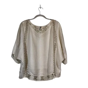 XCVI Top Womens Sz M White Crochet Lace Cover Up Shirt Sheer Lace Crochet Boxy - Picture 1 of 10