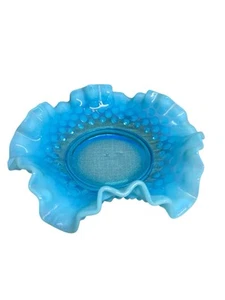 VTG  Blue Opalescent Hobnail Ruffled BonBon Candy Dish 5" EXCELLENT - Picture 1 of 11