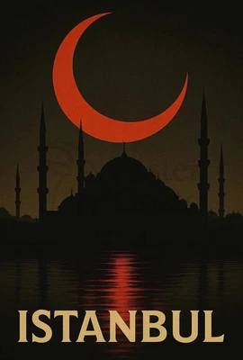 Плакат культурного наследия силуэт Стамбула с мечетью и полумесяцем - Изображение 1 из 4