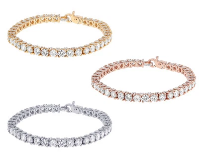 30 Ptr Solitaire 14 1/2 CT Real Diamond 3D Tennis Bracelet 4.5MM 7.5" 10K Gold - Image 1 of 4