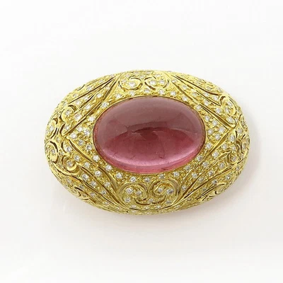 Broche prendedor de boda de turmalina de corte ovalado de 5 quilates con acabado en oro amarillo de 14 quilates Foto 1 de 4