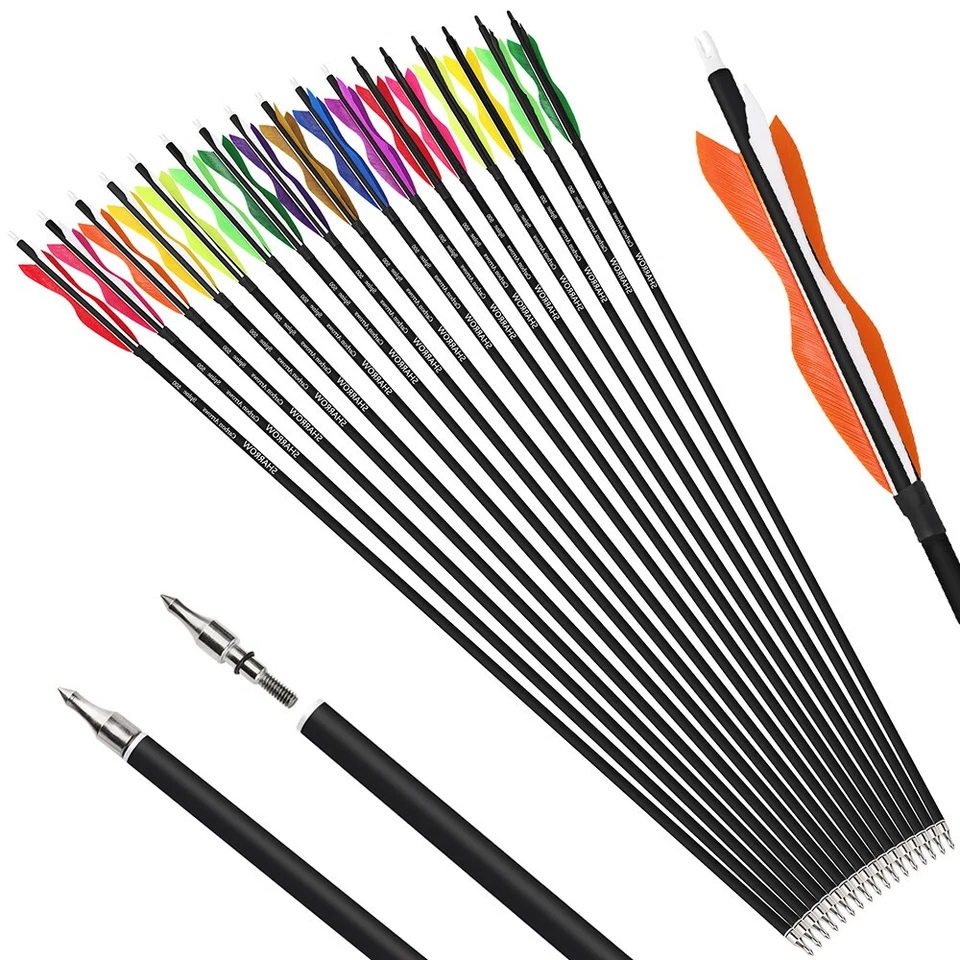 30" Carbon Arrows SP500 Natural Feather Recurve Bow Shoot Longbow Hunting Target - Image 1 of 4