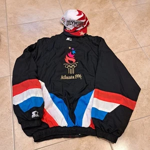 Vintage 1996 Starter USA Olympics Atlanta Zip Up Windbreaker Jacket & HAT Snapba - Picture 1 of 16