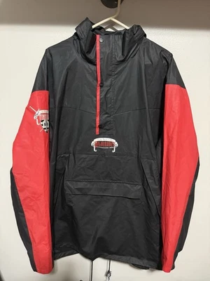 Vintage 90s Highlander Movie Rain Jacket PVC Black Red Mens XXL Packable Hood - Image 1 of 4