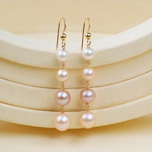 Orecchini di perle FW multicolore 5,7-8,2 mm in oro giallo 14 carati con gancio pieno,2,1" fatti a mano - Foto 1 di 6