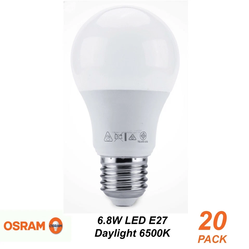 20 x Osram 7W LED Pearl A60 Light Globes Bulbs Lamps Cool Daylight E27 Screw - Image 1 of 1