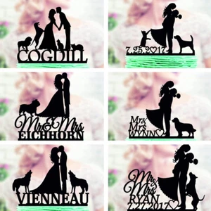 Customised Family Wedding Cake Topper Black Dogs Cats Party Cake Decorations - Picture 1 of 13
