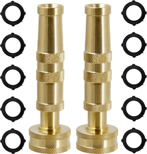Solid Brass Hose Nozzle, 2 Pack 4-Inch Heavy Duty with 10 Rubber Washers - Picture 1 of 12