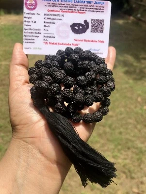 LAB CERTIFIED 5 Mukhi RUDRAKSHA Black Rudraksh Mala ROSARY 108+1 Prayer Beads #2 - Image 1 of 4