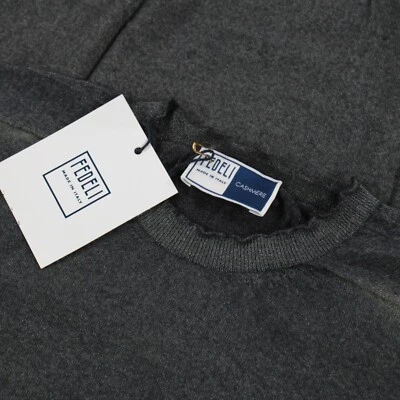 Suéter Fedeli Nuevo con Etiquetas 100% Cachemira Delgado Cuello Redondo en Verde Gris Oscuro Melange Foto 1 de 4