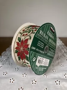 Christmas Poinsettia Sparkly Wire Edged Ribbon 50 Yards By Kirkland Signature - Picture 1 of 5