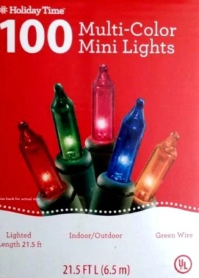 1 Box - Holiday Time 100 Multi-Color Mini Christmas Lights w/Optional Blinking - Image 1 of 2