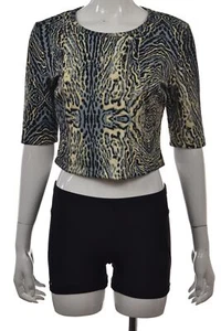 Camisa blusa para mujer Romeo y Julieta de alta costura talla L beige azul estampado animal - Imagen 1 de 5