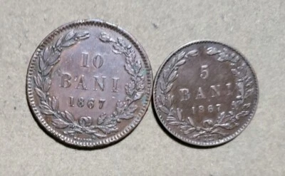 1867 Romania 10 -5-Bani lot. Heaton lot of 2 coins - Image 1 of 2