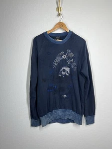 Diesel Mens S- Circus Embroidered Sweatshirt XL Navy Distressed Bird Skull - Picture 1 of 7