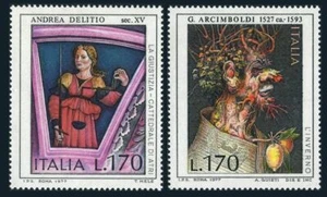 Italy 1271-1272, MNH. Paintings, 1977. Mi 1577-78. Andrea Dwlitio, G. Arcimboldi - Picture 1 of 1