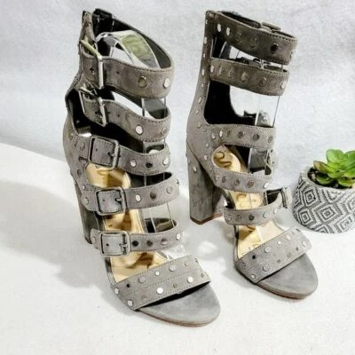 Sam Edelman Gray Suede Studded York Gladiator Open Toe Block Heel Sandal Size 7 - Image 1 of 4
