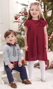 Mud Pie Little Girls Red Big Bow Pleated Short Sleeve Dress Size 12-18M - Picture 1 of 3