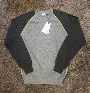 Luciano Barbera Men’s Raglan Cashmere Blend Do Gray Lt Grey Yellow Detail - Picture 1 of 4