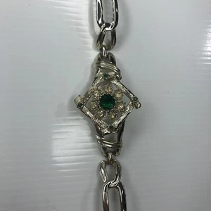 F Gold Flower Asian Mcm Glam Emerald Green Crystals Bangle 50s Vtg Bracelet - Picture 1 of 6