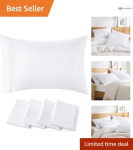 King Size White Microfiber Pillowcases Set of 4, Soft, Envelope Closure, Bedding - Picture 1 of 8