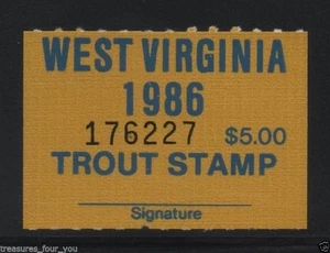 1986 WEST VIRGINIA State TROUT Fishing Stamp WVT-86 - Picture 1 of 1
