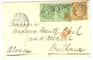 France cover - 1874 Le Havre - Mulhouse ** RARE Cancel - Cover624 - Bild 1 von 3