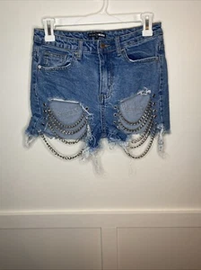 Moda Nova pantaloncino donna taglia 5 denim invecchiato vita alta concatenato davanti - Foto 1 di 16