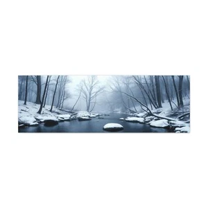 Winter Wonderland Panoramic Canvas Snowy River Landscape Art Home Decor Wall Art - Picture 1 of 9