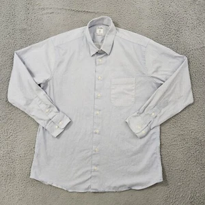 Gitman Bros Shirt Men Large Blue White Geo Print Trim Wingspan Stretch Superfine - Picture 1 of 15