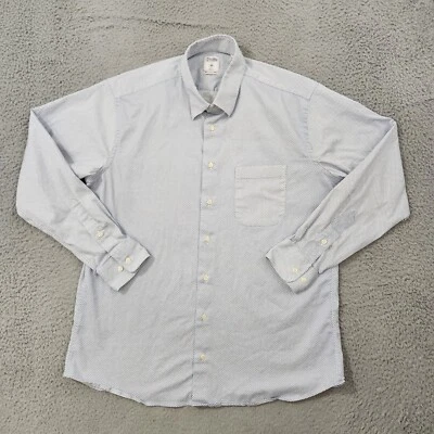 Gitman Bros Shirt Men Large Blue White Geo Print Trim Wingspan Stretch Superfine - Image 1 of 4