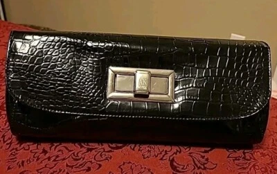 Anne Klein 黑色晚装包/离合器人造漆皮 12 英寸 L x 5 英寸 H 无肩带  — 第 1/4 张图片