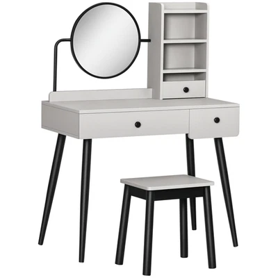 HOMCOM Dressing Table Set with 3 Drawers, Storage shelves and Stool, Grey - Image 1 of 4