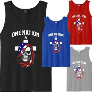 Camiseta sin mangas con bandera cruzada americana calavera de terror para hombre EE. UU. Nuevo regalo unisex - Imagen 1 de 8