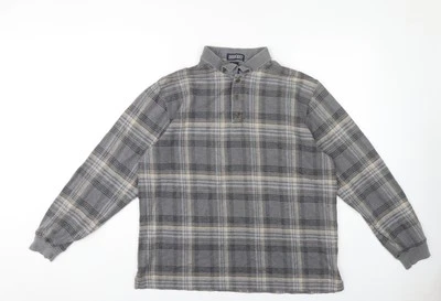 Lands' End Men's Grey Plaid Long Sleeve Polo, L - Image 1 of 4