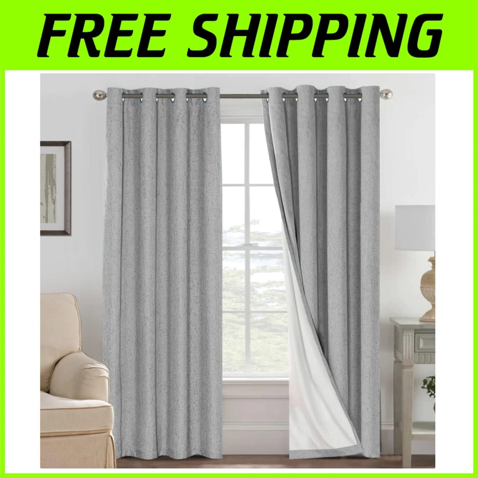 Linen Blackout Curtains 84 Inches Long, 100% Absol - Image 1 of 4