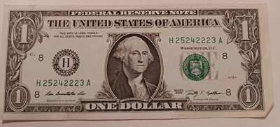 2009 One Dollar Bill $1.00  H 25242223 A US Money Currency Circulated Condition  - Image 1 of 4