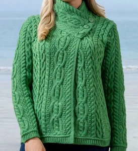 Damen Aran Crafts Ireland grau Merinowolle Strick Crossover Neck Pullover Größe M - Bild 1 von 8