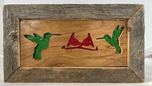 Handmade Wooden Resin Art Wall Hanging Or Tabletop Hummingbirds Christmas Colors - Picture 1 of 5