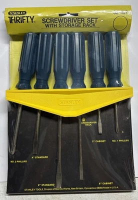 Vintage Stanley Thrifty 6 Piece Screwdriver Set W/ Storage Rack 62-407 USA - NOS - Image 1 of 4