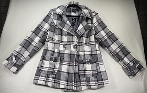 Outer Edge Jacket Womens XL White/Grey/Purple Plaid Double Breasted Peacoat - Picture 1 of 16