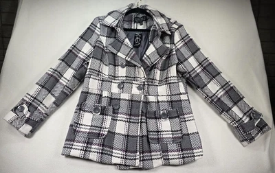 Outer Edge Jacket Womens XL White/Grey/Purple Plaid Double Breasted Peacoat - Image 1 of 4