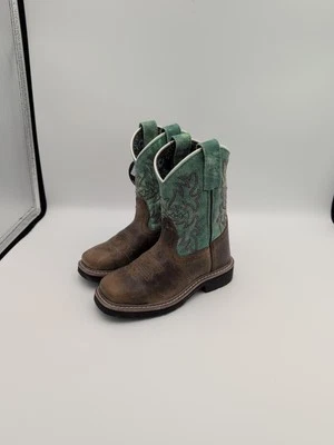 Botas de caubói infantis de couro Dan Post Salina - Chocolate turquesa 11 NOVAS - Imagem 1 de 4