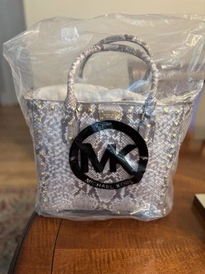 Brand New- MICHAEL KORS Saffiano Stud Dark Sand Leather Large Tote - Image 1 of 4