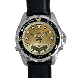 Casio Arnie AD-520 43mm Men's Dive Watch AnaDigital Patina Dial Leather Strap - Picture 1 of 9